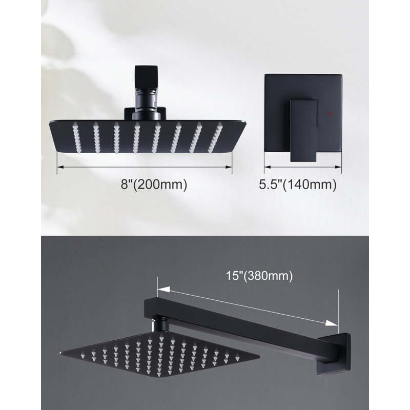 Single Handle Square 1 -Spray Shower Faucet 1.8 GPM With 15 In. Shower Arm And Pressure Balance, Matte Black