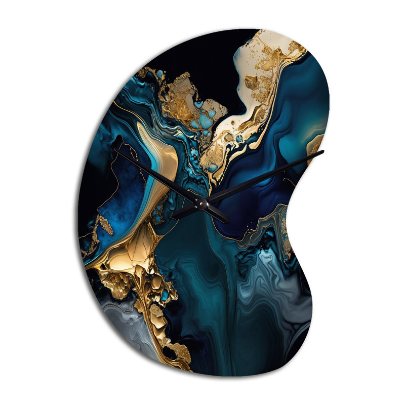 Abstract Geode Marble Blue IV - Horloge murale asymétrique en métal, forme unique, Petit