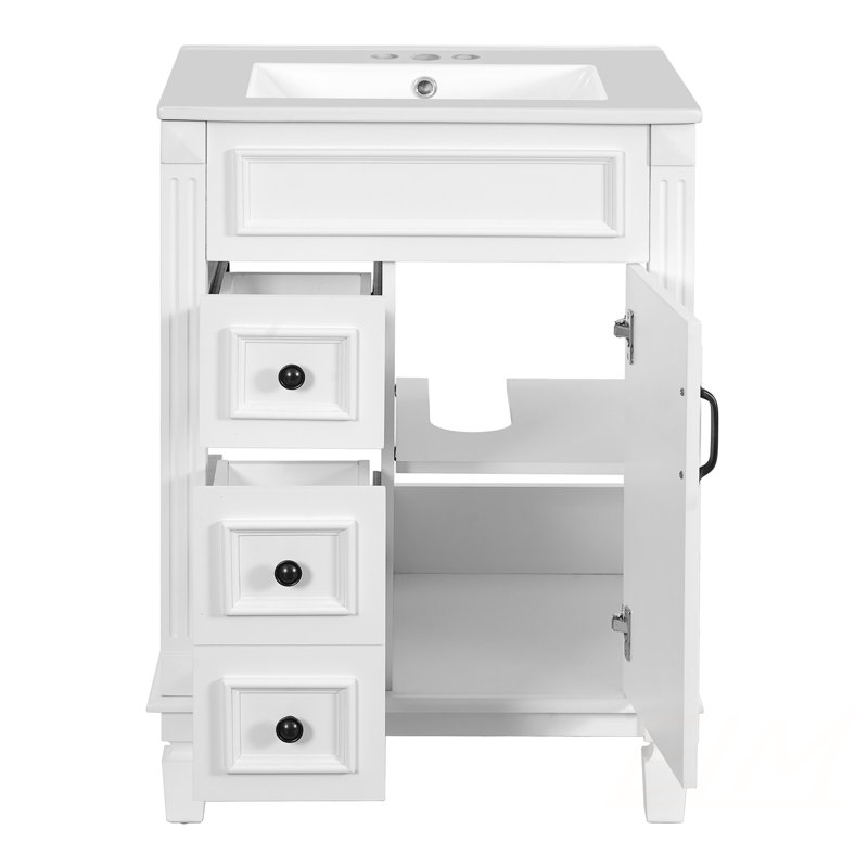 Meuble-lavabo 24 po avec lavabo en céramique, conception compacte pour petites salles de bain, armoire moderne avec 2 tiroirs et tablette réglable, meubles-lavabos
