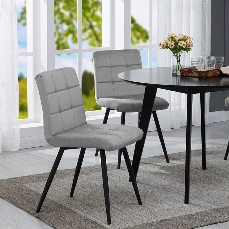 Furst 17.75'' H Tufted Velvet Upholstered Metal Side Chair, Gray