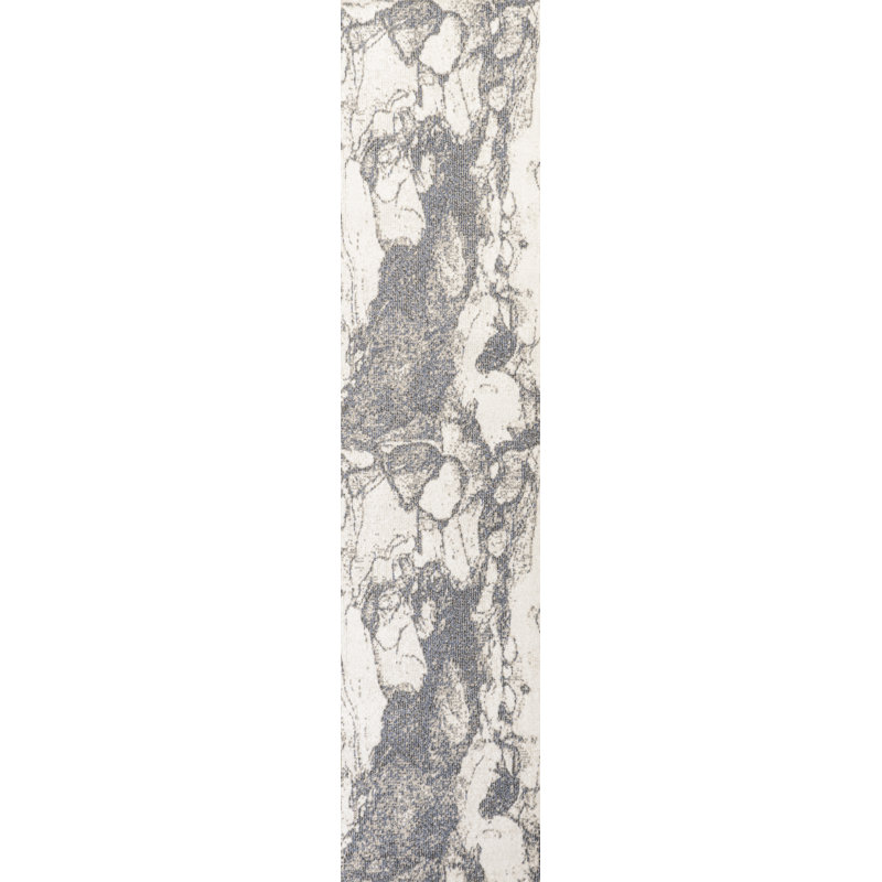 Clodovea Abstract Marbled Modern Gray/Cream Rug, Runner 2' x 8'