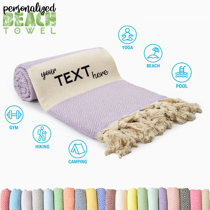 Personalized Lavender Diamond Pattern Turkish Cotton Beach Towel with Custom Embroidery or Print, Lavender