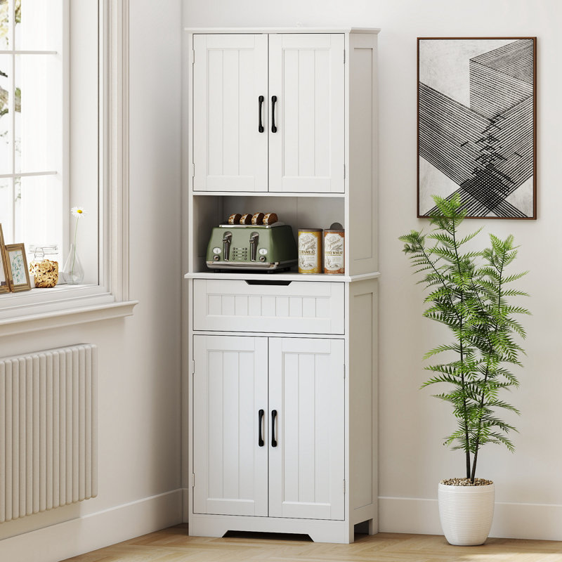 Armoire de garde-manger avec petit comptoir ouvert, buffet avec huche, blanc