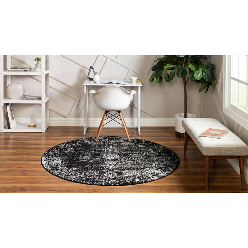 Round Anneliesse Ikat Onyx Area Rug