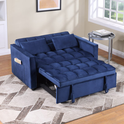 Yasirah 55" Wide Contemporary Solid Color Velvet Tufted Back Twin Sofa Beds with Pocket Storage