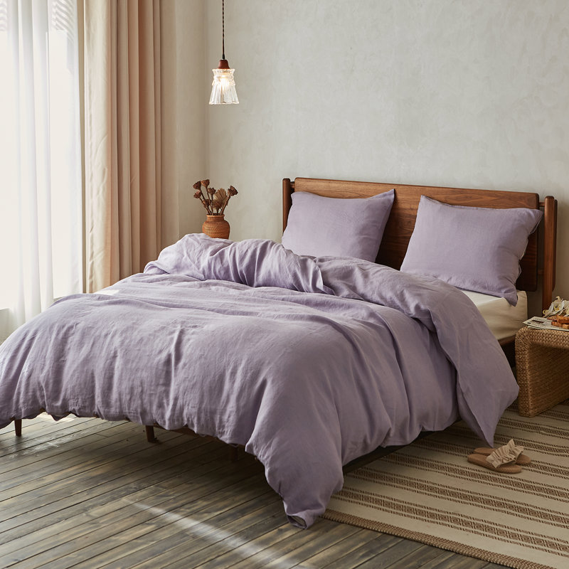 Duvet Cover Set-Button Loop, Queen Duvet Cover + 2 Standard Shams, Lilac