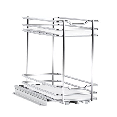 Étagère à épices escamotable, acier au carbone, 1 panier d'armoire coulissant à 2 niveaux, argent, glissières à roulement à billes robustes