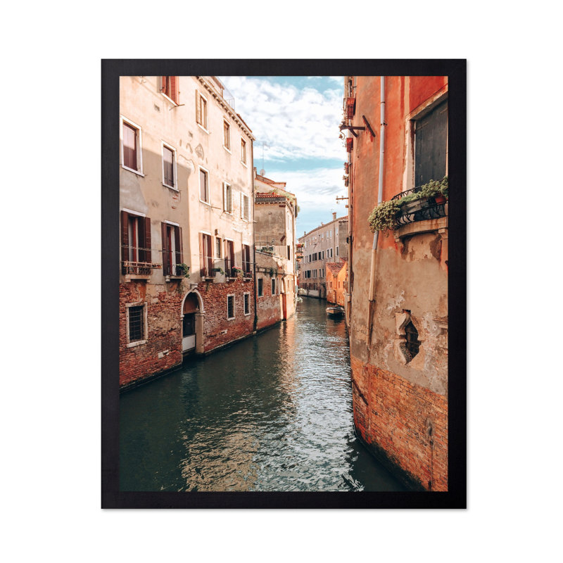 Venice Canal No3, Cadre noir, Affiche, H 24 po x l 32 po