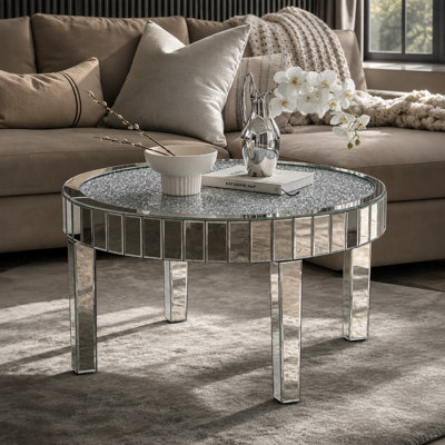 Amla Mirrored Glass Modern Coffee Table Living Room Table