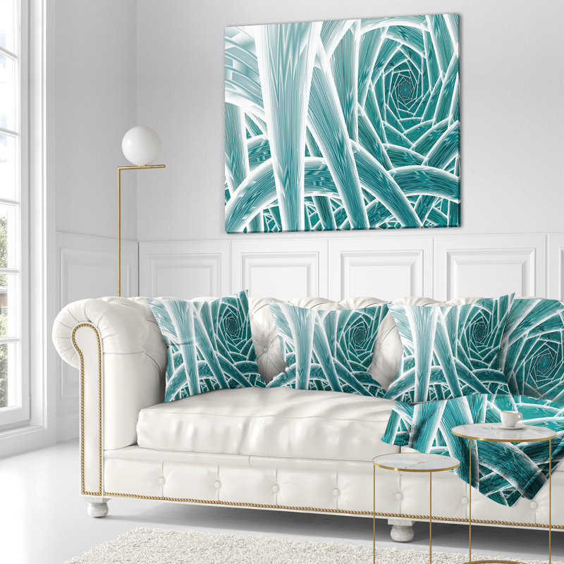 Fractal Endless Tunnel - Coussin imprimé abstrait, 18 po x 18 po, Coussin décoratif, Bleu