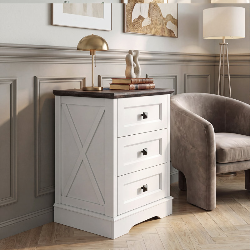 Table de chevet à 3 tiroirs, commode à tiroirs pour chambre à coucher, commode avec rangement en bois, Blanc