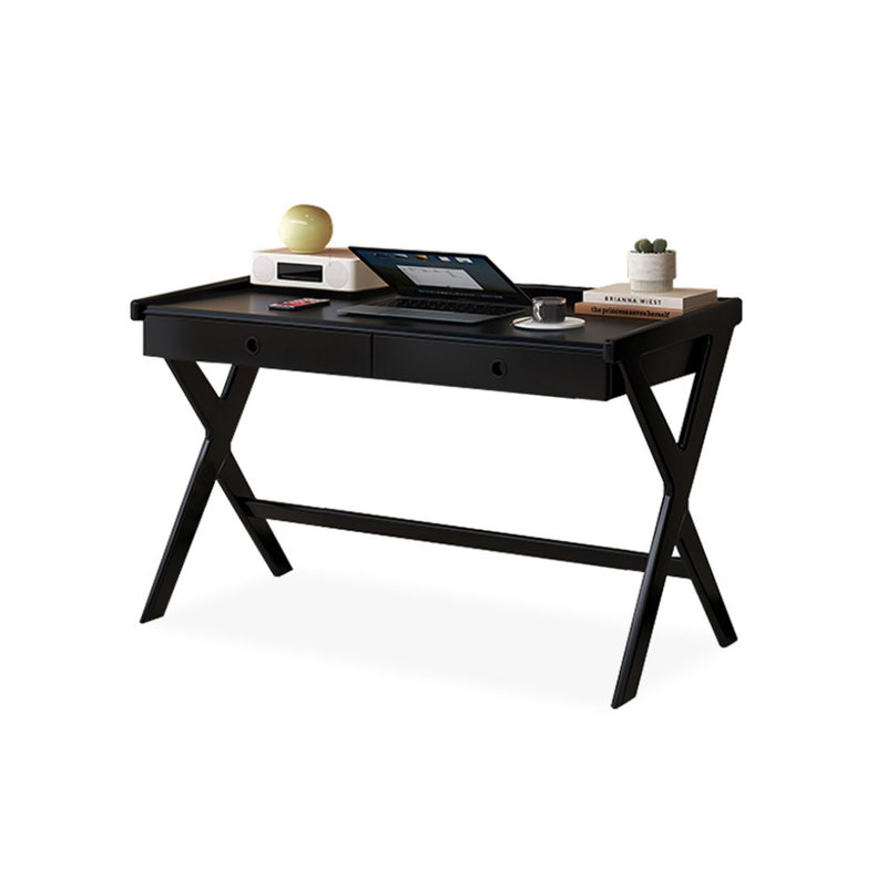 Bureau moderne et simple en bois massif avec tiroirs, H 30,71 po x l 47,24 po x P 23,62 po, Noir