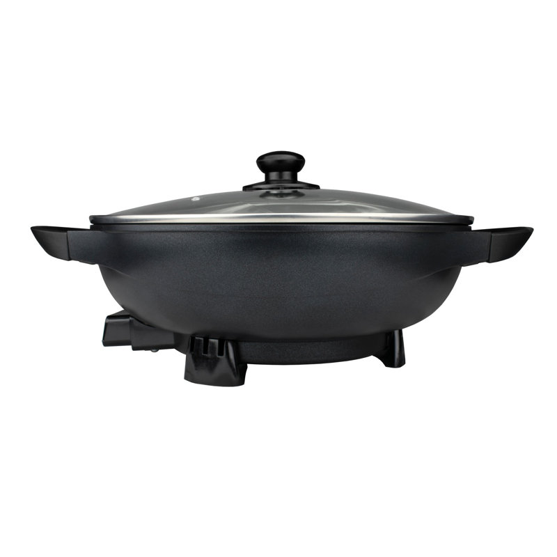 Brentwood 13-Inch Black Non-Stick Electric Wok Skillet with Glass Lid