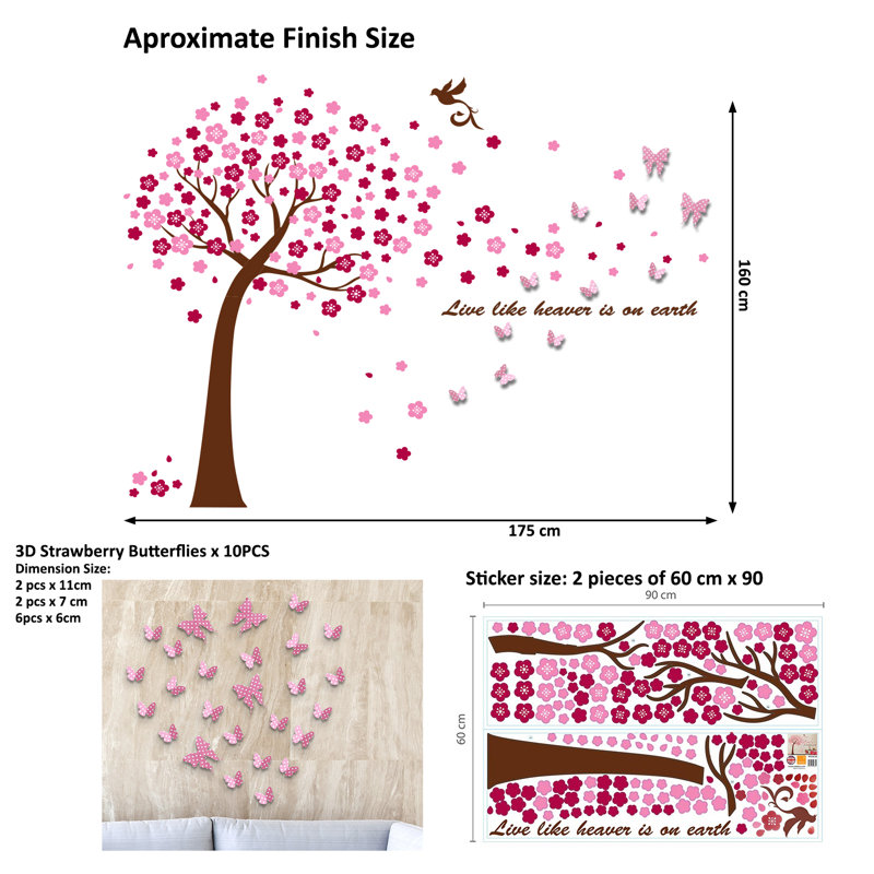 Décalcomanie murale arbre et papillons énormes