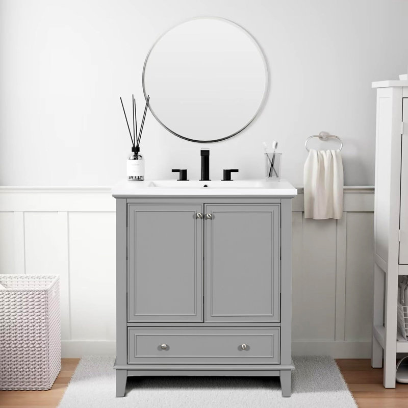 Ensemble de meuble-lavabo avec lavabo en céramique, Gris / Argent