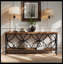 Console industrielle extra longue 70,9 pouces avec tablettes de rangement ouvertes, canapé étroit pour le couloir ou le salon, structure en métal, brun rustique-1129191315