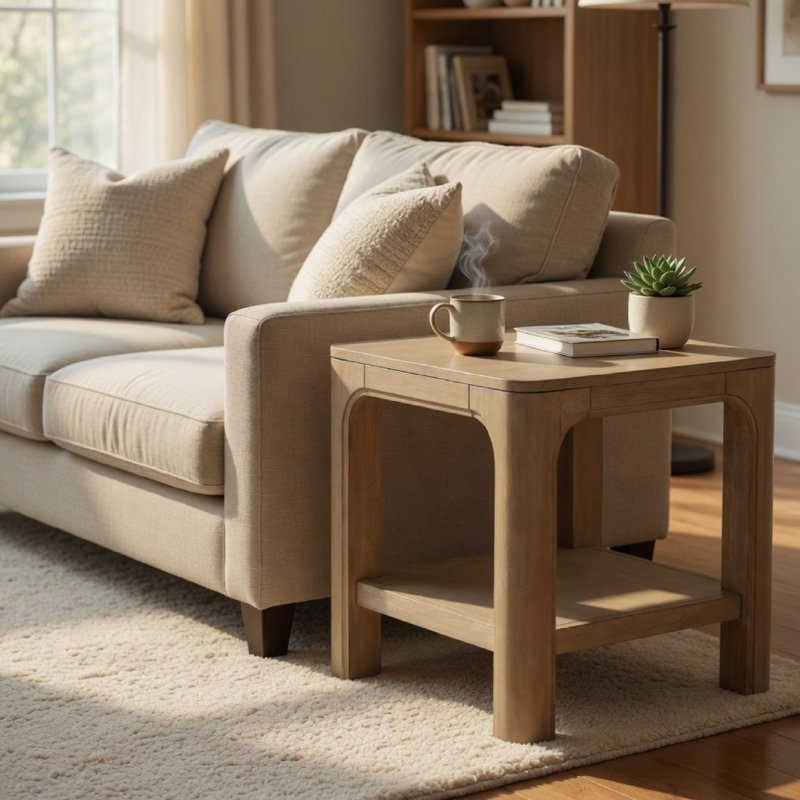 Table de bout carrée Pira, tablette ouverte, bois brun vieilli 22 po