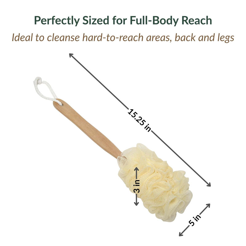 Luffa de bain à poignée en bois naturel