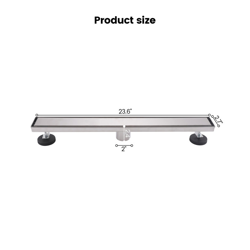 Modern Rectangular Shower Drain With 2 In 1 Tile Insert And Flat Cover Suitable For Bahtroom, Brushed Nickel, 23.6"