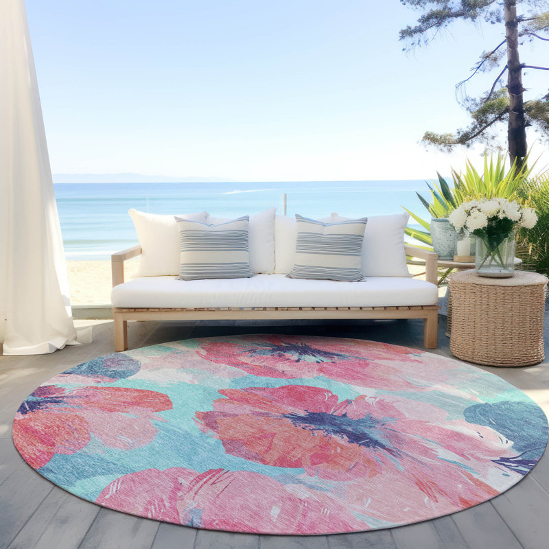 Tapis intérieur / extérieur rose Palazira, 8 pi x 8 pi