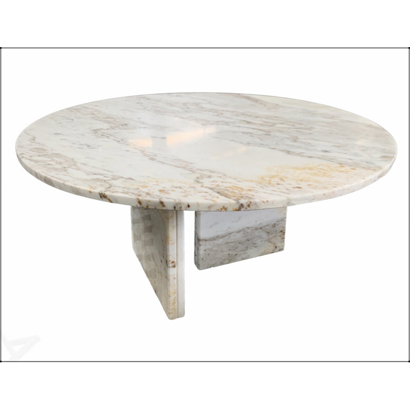 Table basse luxueuse en marbre naturel blanc Snow Mountain, compacte et élégante pour les petits espaces de vie, Naturel