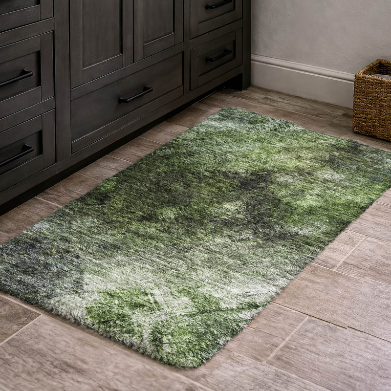 Tapis à poil long de qualité supérieure lavable à la machine ADS590, Green, 2'6" x 3'10"