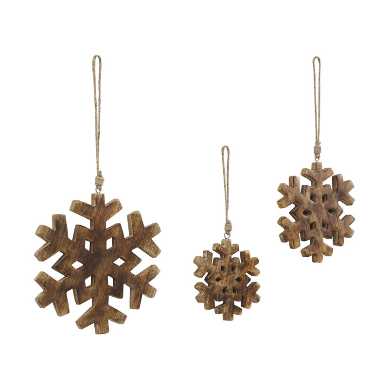 Ensemble de 3 ornements en forme de flocon de neige en bois foncé vieilli - 5,75 / 7,75 / 9,75 pouces