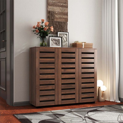 Versatile 5-Tier Wooden Shoe Cabinet with Adjustable Shelves and Privacy Doors, Perfect for Organized and Stylish Storage.