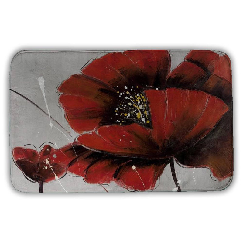 Red poppy flowers Bath Mat with Non-Slip Backing - Quick Dry Memory Foam Bathroom Rug - Absorbent - Modern Plush Spa-Style - Machine Washable
