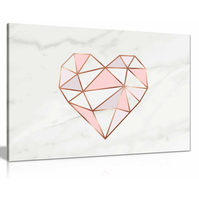 Geometric Pink Heart - Wrapped Canvas Print, 61cm H x 91cm W