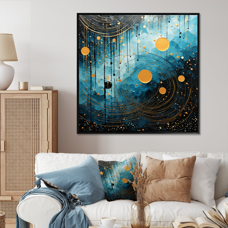 «Blue Minimalisme Moon I» sur toile, Cadre flottant noir, H 36 po x l 36 po x P 1,5 po