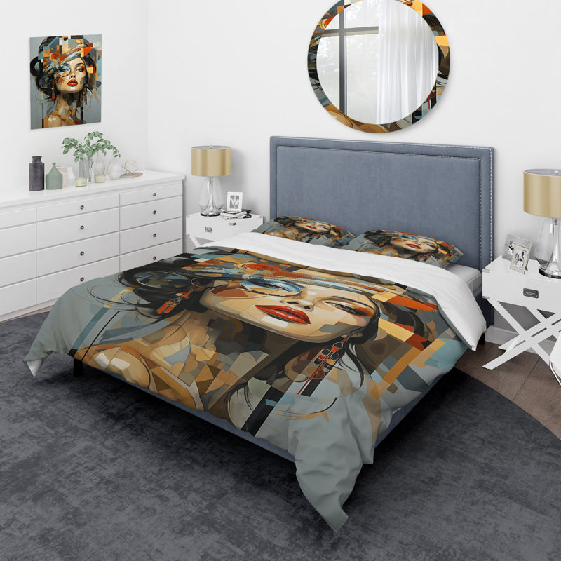 Ensemble de housse de couette Glam Harmonious Cubist Woman Portrait I - Fashion