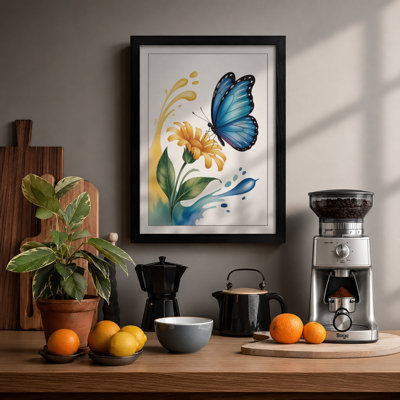 Butterfly and Daisy Botanical - Framed Print