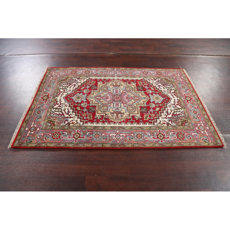Tapis rouge rouge en laine noué à la main Heriz 4X6