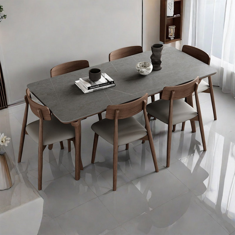 European style simple rectangular dining table set, 29.5"H x 63"L x 31.5"W