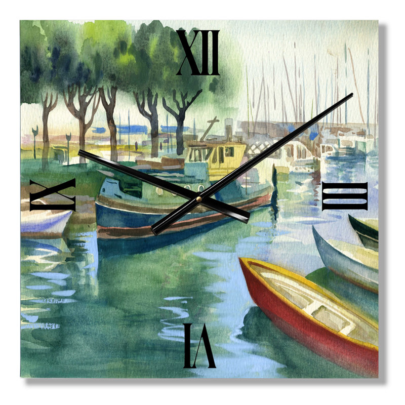 Bateaux au printemps vert - horloge murale traditionnelle, Très grand