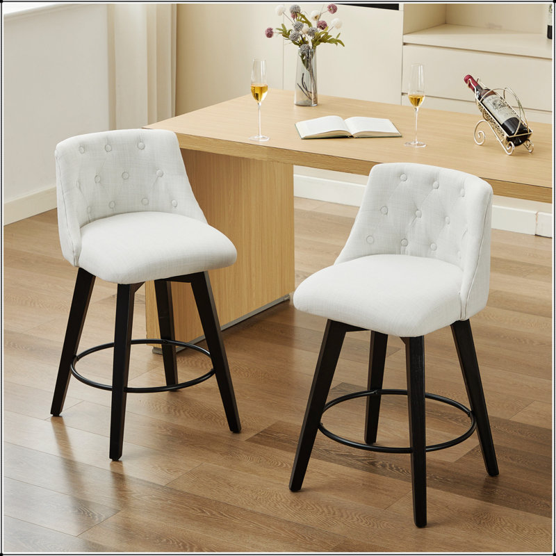 Chaises de comptoir pivotantes, tissu de lin moderne avec dossier capitonné, tabourets de bar élégants, ensemble de 2 pour bar, îlot de cuisine, salle à manger, blanc