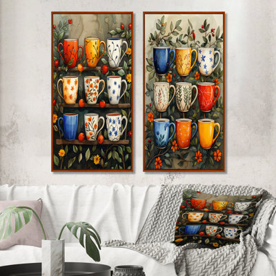Ensemble de 2 tasses à café rouge et bleu Boho Morning Coffee