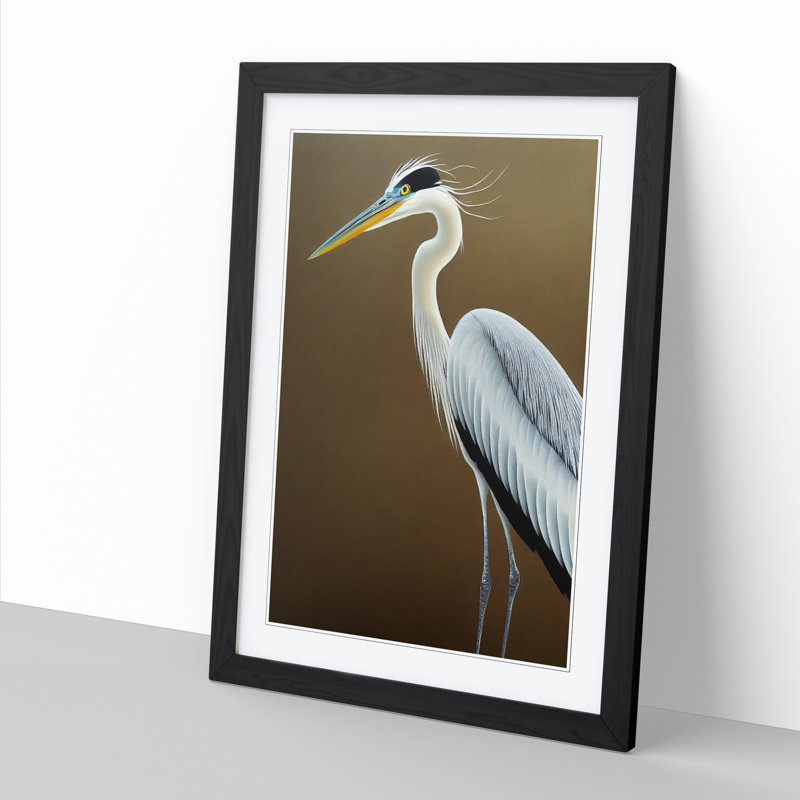 Vitrolles Heron Bird Traditional Vol.1 - Picture Frame Print, Black, 46cm H x 34cm W x 2cm D