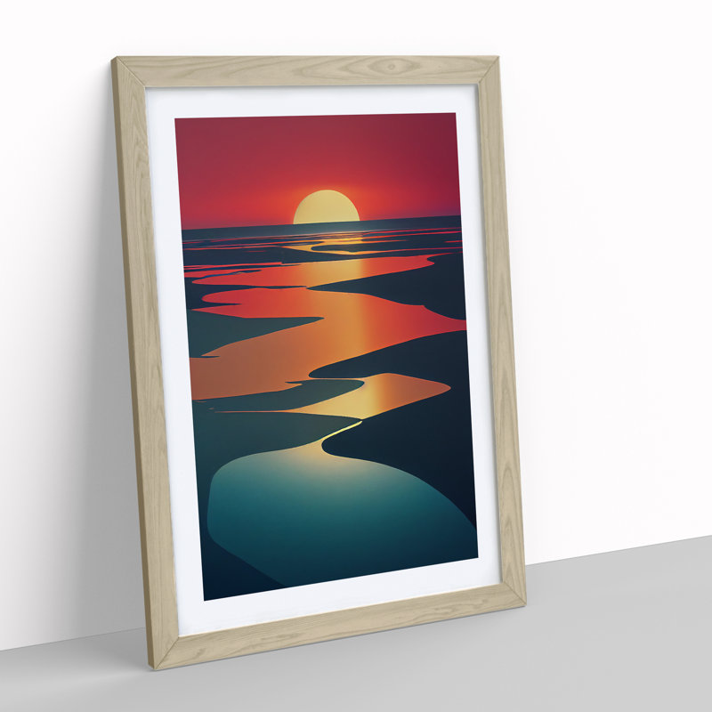 Legendary Sunset View Abstract - Framed Print, 64cm H x 46cm W x 2cm D, Oak