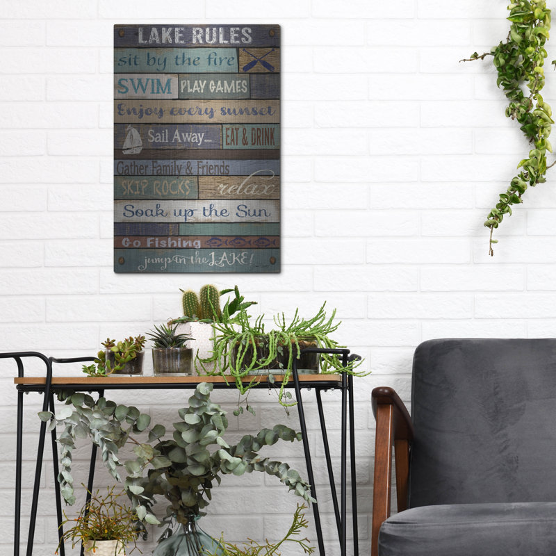«Lake Rules On Wood» par Jean Plout, art mural en métal, H 16 po x l 12 po