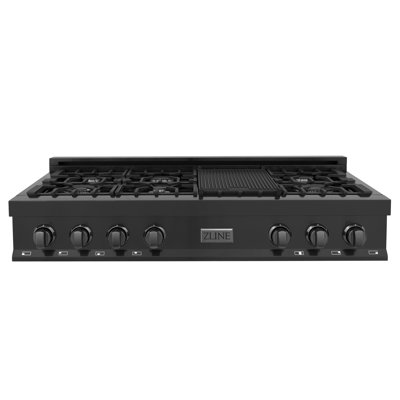 Black Studio 48" Natural Gas Cooktop with 7 Burners and Griddle