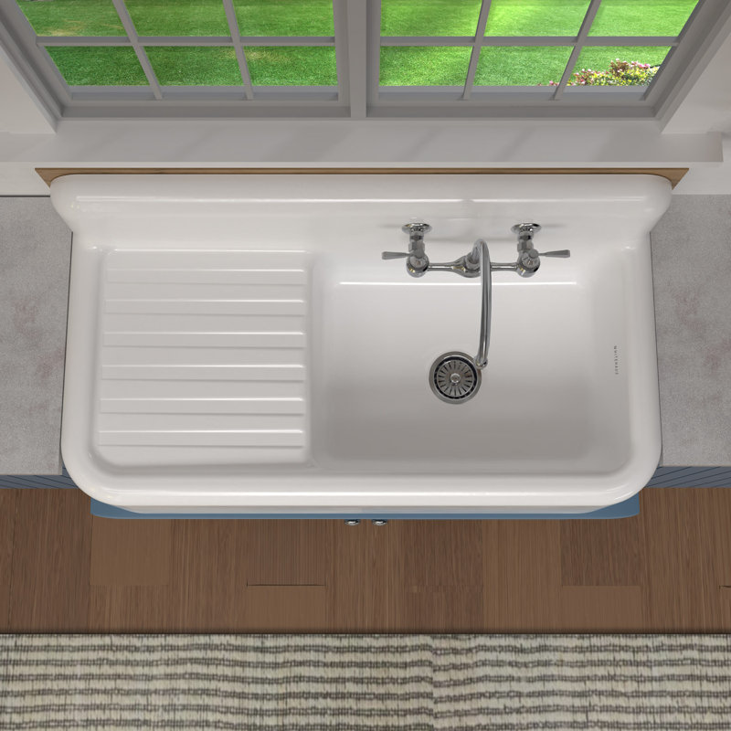 Heritage 42" Front Apron Single Bowl Fireclay Sink with Integral Drainboard and High Backsplash
