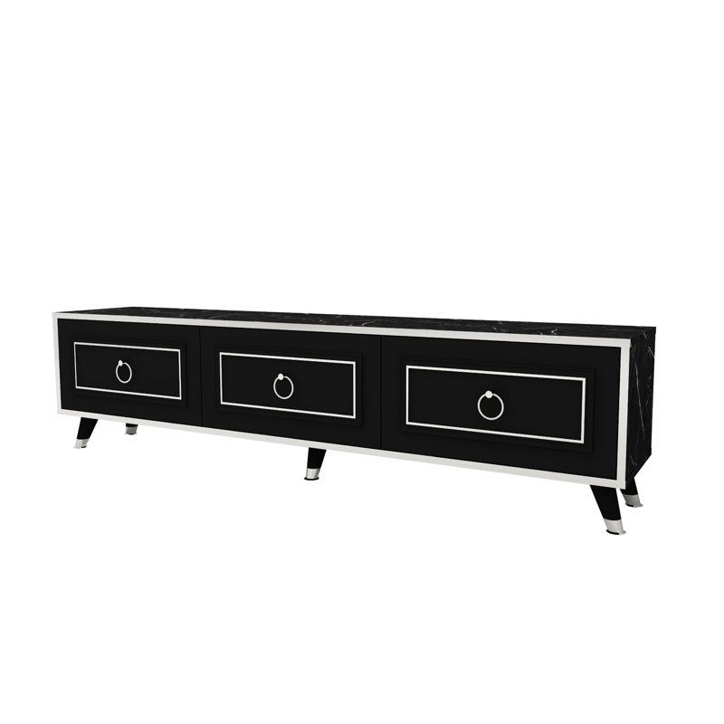 Kentlyn TV Stand for TVs up to 78",  Black Marble/Silver
