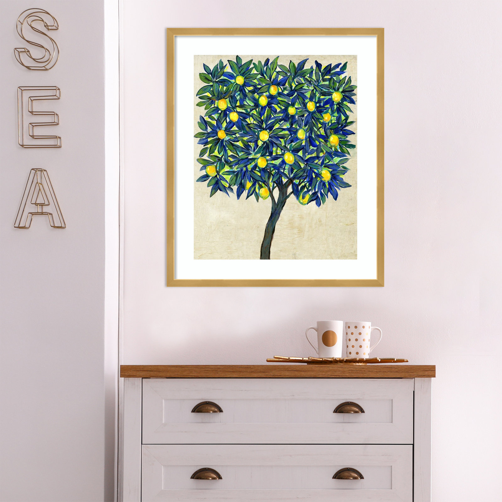 Lemon Tree Composition II Painting, 25.17" H x 21.17" W x 0.88" D, Gold