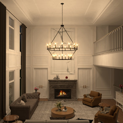 Adriana 24-Light 2-Tier Dimmable Wagon Wheel Chandelier