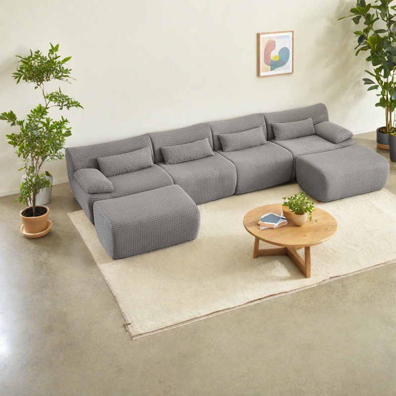 Canapés modulaires confortables en velours côtelé gris pour la détente à la maison