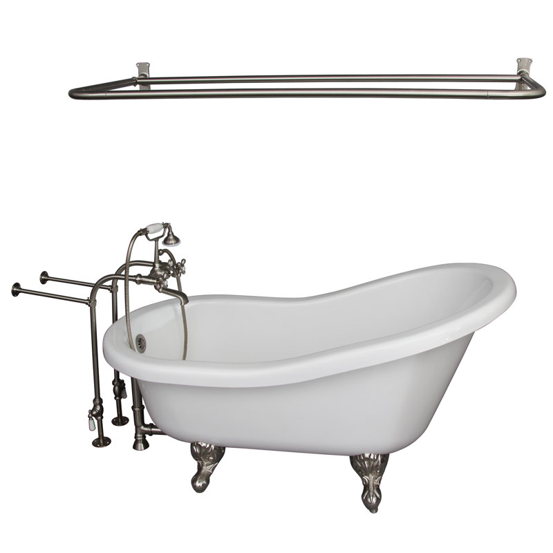 60'' x 30'' Soaking Acrylic Bathtub with Faucet, Brushed Nickel, Bisque