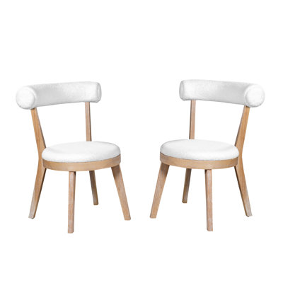 Set Of 2 Modern Upholstered Dining Chairs, Rubberwood, Natural + Beige