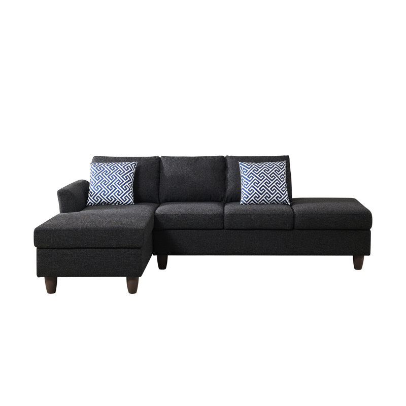 Modular 4 - Seat Linen With Hidden Drawers And Coordinated Pillows Wood Frame, Medium Soft Foam Seating, Black Gray Colors, 97 Inches Deep, 57 Wide, 34 High, 162.7 Lbs Reconfigurable Storage For